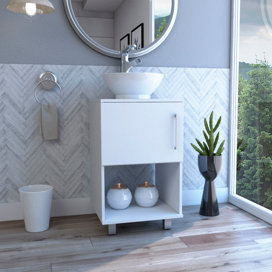 Single Bathroom Vanity, One Open Shelf, Single Door Cabinet, White