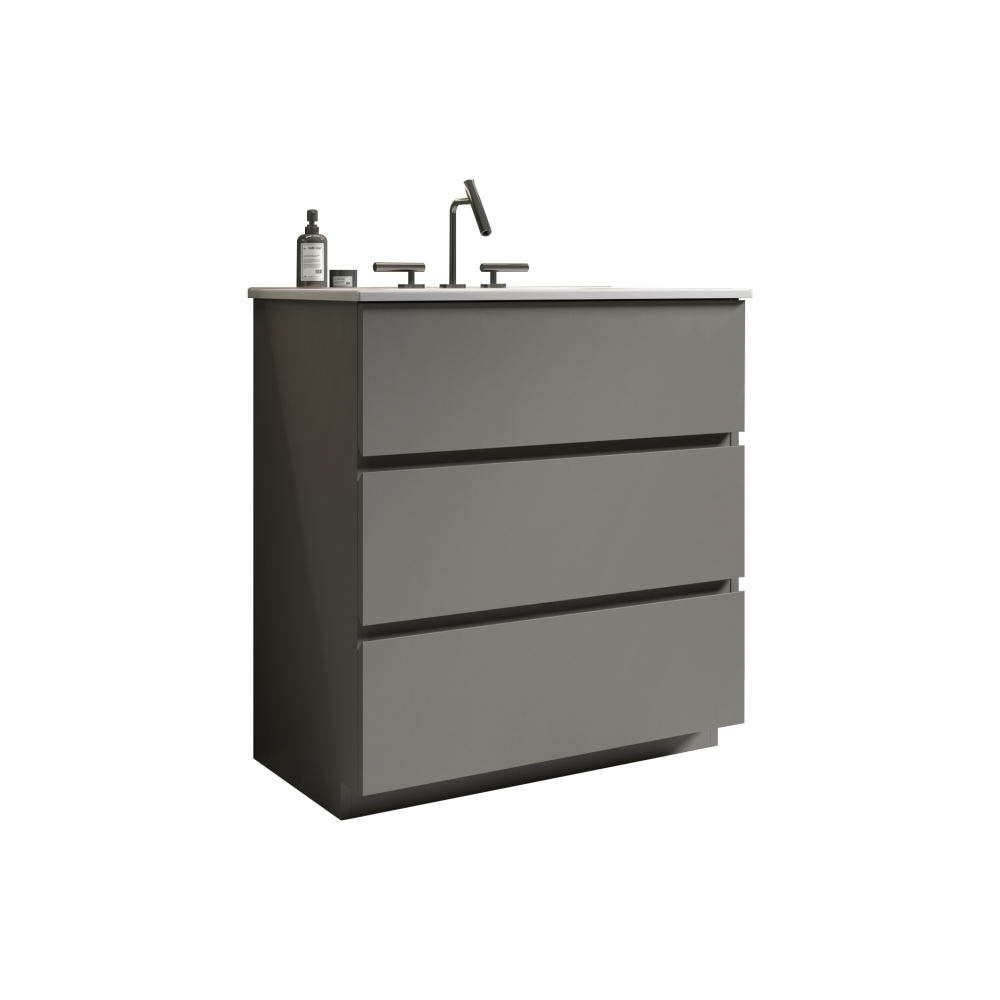 Tia 30" Gray Bathroom Vanity with Sink with 3 Faucet Holes, Large Storage Freestanding Bathroom Vanity for Modern Bathroom, One-Piece White Sink Basin without Drain and Faucet, Pre-assembledT