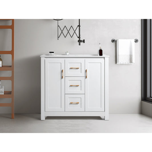 36"White Bathroom Vanity with Single Sink, Combo Cabinet Undermount Sink, Bathroom Storage Cabinet with 2 Doors and 2 Drawer, Soft Closing, Multifunctional Storage
