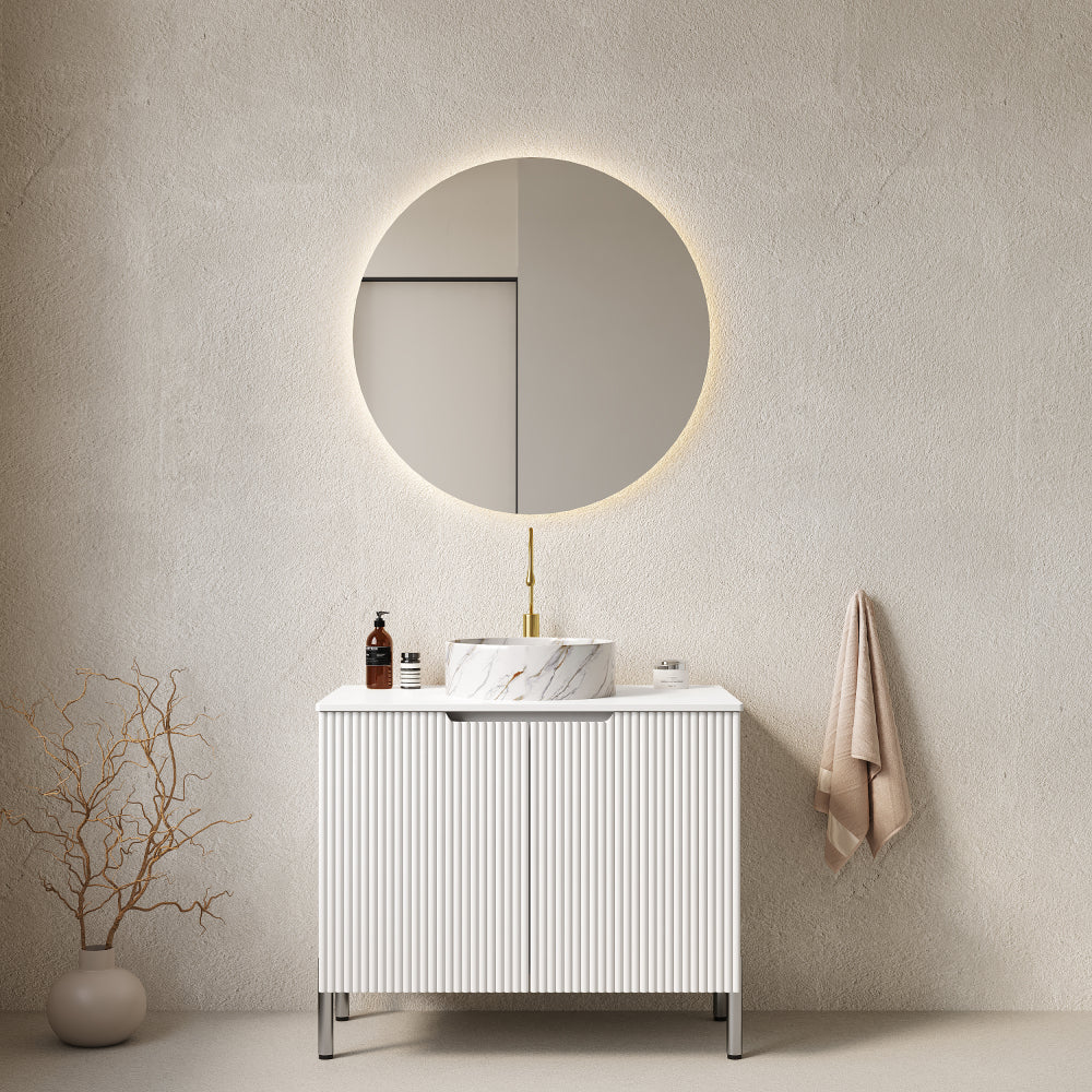 TURIO 30" Bathroom Vanity with Sink, Freestanding Bathroom Storage Cabinet with 2 Doors, White Ceramic Basin and Carrara White Counter Top, White Color