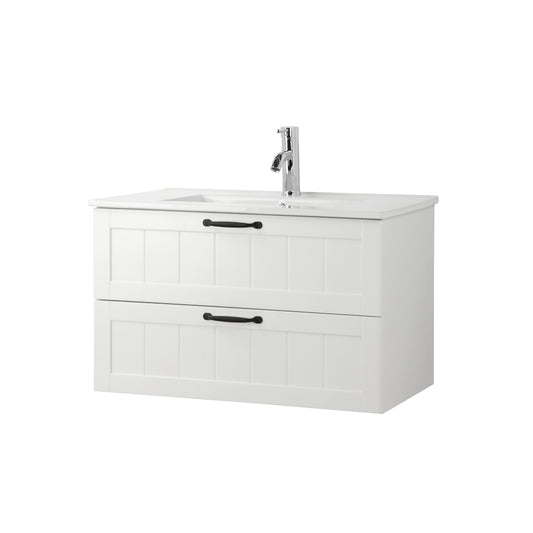 31.5" Bathroom Vanities Cabinet with Sink Combo, Wall Mounted Floating Cabinet With Decor Line, Soft-Close System, 2 Extra Big Drawers, White