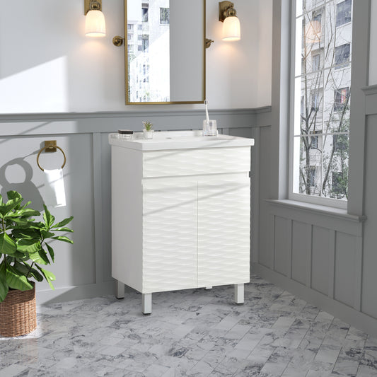 24-inch wavy bathroom cabinet with ceramic sink