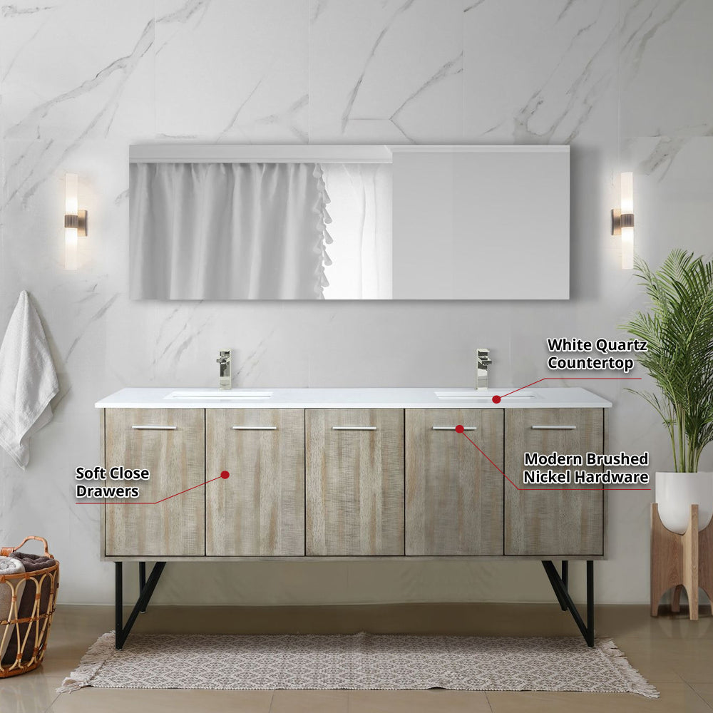Melamine cabinet Rustic Acacia Double Bath Vanity 72 in. W x 20 in. D, with White Quartz Top