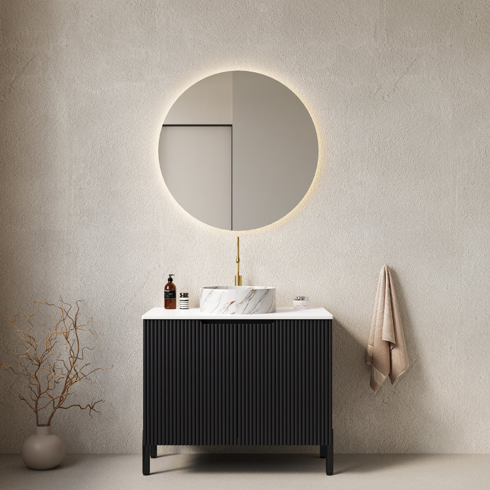 TURIO 30" Bathroom Vanity with Sink, Freestanding Bathroom Storage Cabinet with 2 Doors, White Ceramic Basin and Carrara White Counter Top, White Color