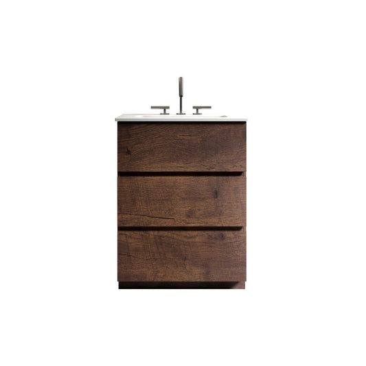 TIA 24" Walnut  Bathroom Vanity with Sink with 3 Faucet Holes, Large Storage Freestanding Bathroom Vanity for Modern Bathroom, One-Piece White Sink Basin without Drain and Faucet, Pre-assembled