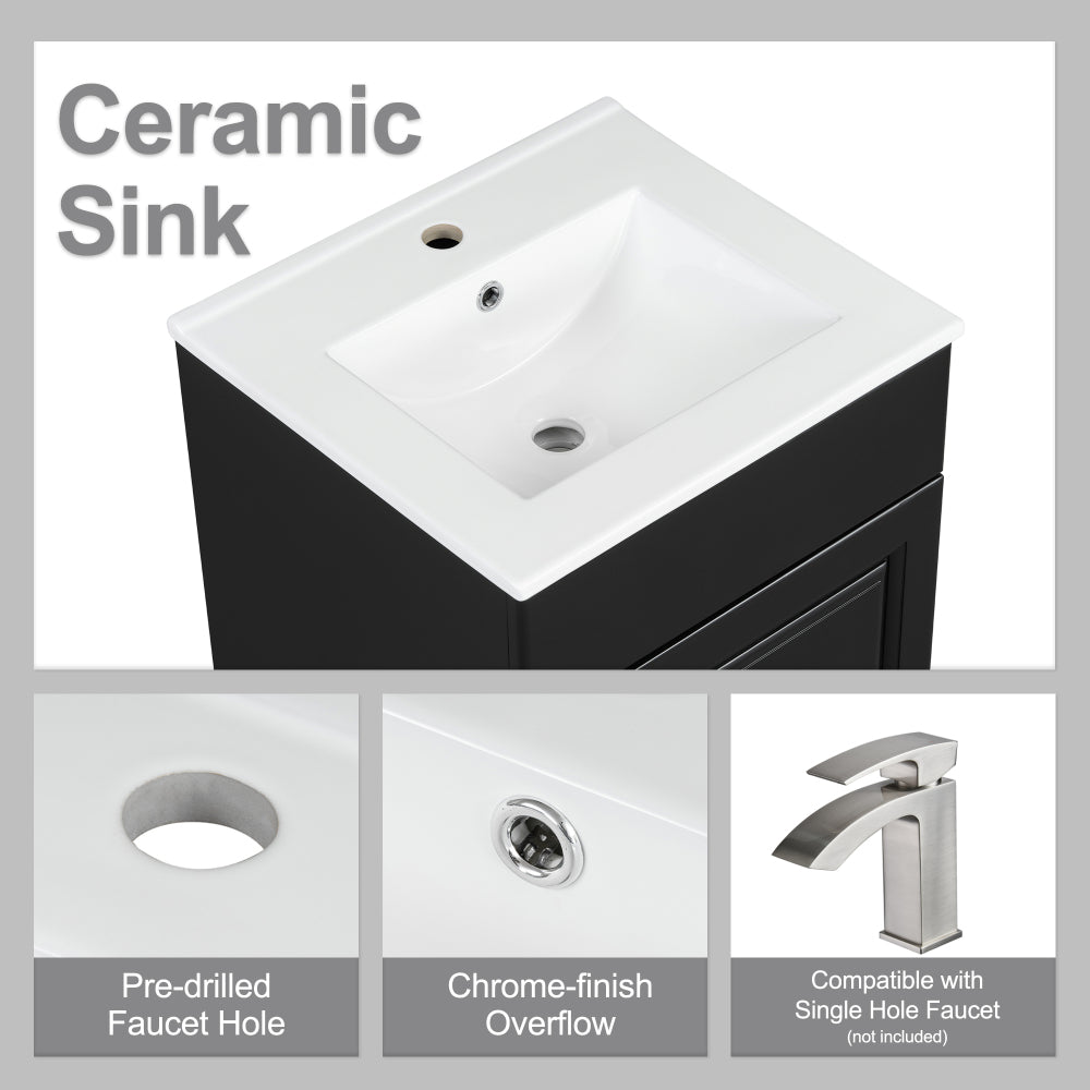 20" Bathroom Vanity with Sink, Vanity Cabinet with Door Shelf and Adjustable Shelf, Black