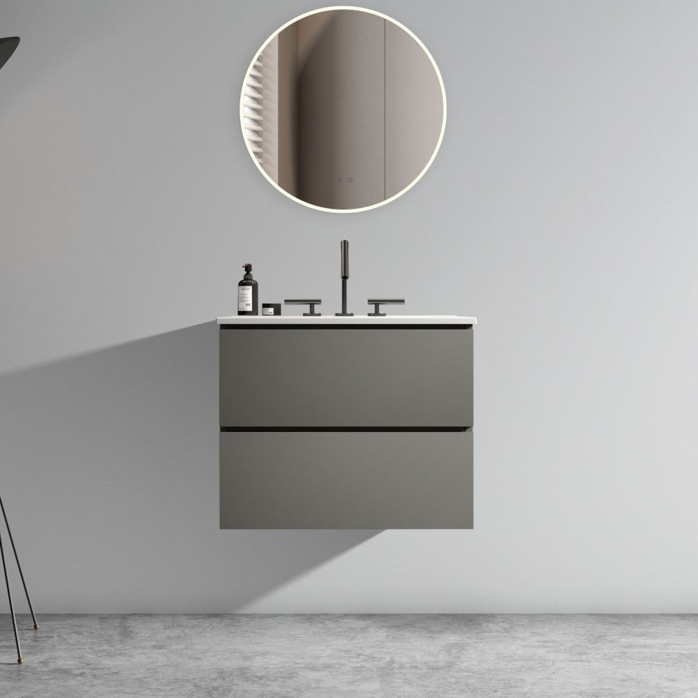 Wall Mount 30" Natural Oak Bathroom Vanity with Ceramic Sink with three faucet holes, Large Storage Floating Bathroom Vanity for Modern Bathroom, Pre-assembled