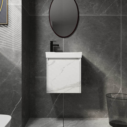 20" Wall-Mounted Bathroom Vanity with Ceramic Sink, Storage Cabinet with Doors,Bathroom Cabinet Set