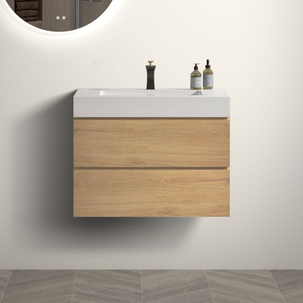Alice 30" Gray Bathroom Vanity with Sink, Large Storage Wall Mounted Floating Bathroom Vanity for Modern Bathroom, One-Piece White Sink Basin without Drain and Faucet, Pre-assembled