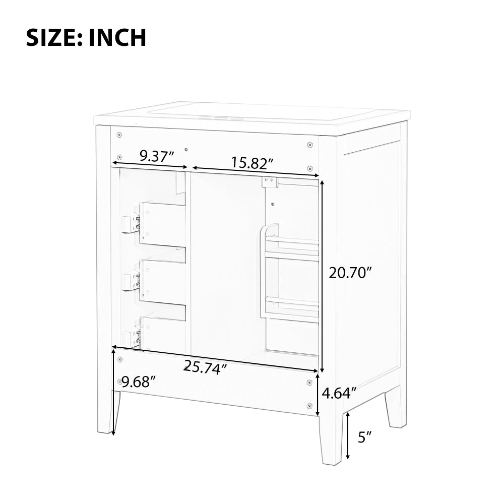 30" Bathroom Vanity without Sink, Cabinet Base Only, Bathroom Cabinet with Drawers, Solid Frame and MDF Board, White